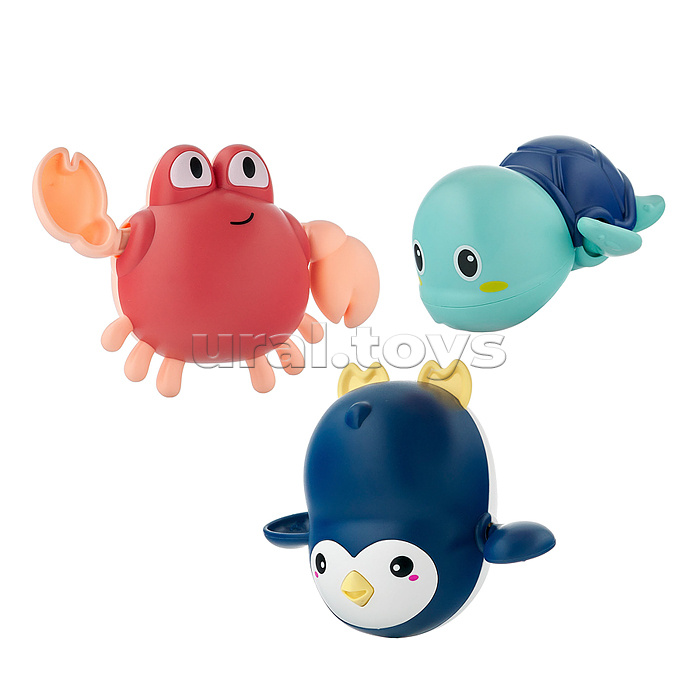 Игрушки для ванной заводные 3 шт (черепаха, краб, пингвин)