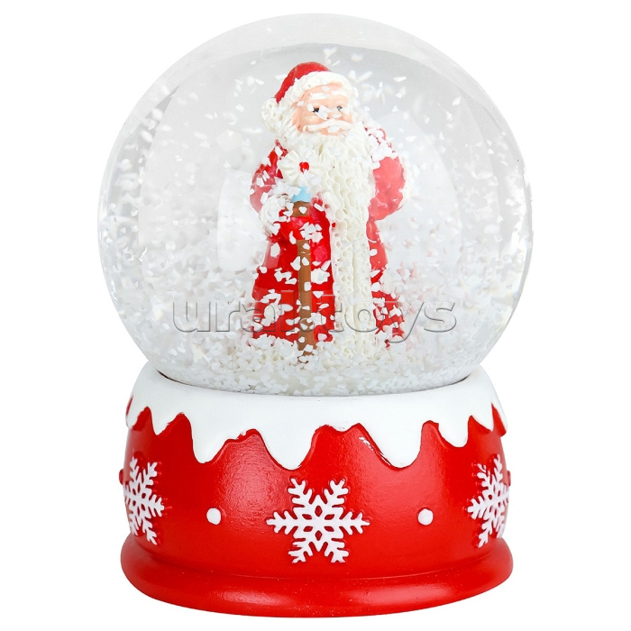 Новогодний сувенир Снежный шар "Дедушка Мороз с мешочком", 6*9,5 см, d=6,5см