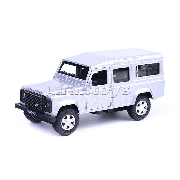 Машина металл Land Rover Defender 12 см, (двер, баг, серебристый) инерц, в коробке