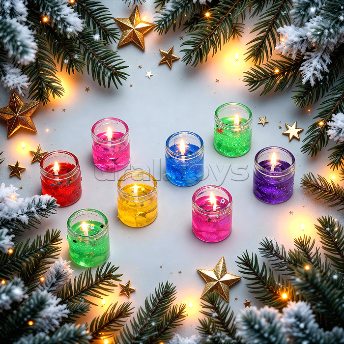 Набор свечей гелевых (8шт х 2,7*2,7см) в стаканчике, с блёстками