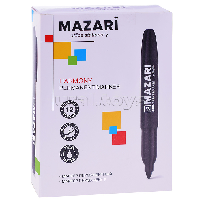 Маркер перманентный Harmony, чёрный, пулевидный наконечник, ширина линии письма 2мм, картонная упаковка