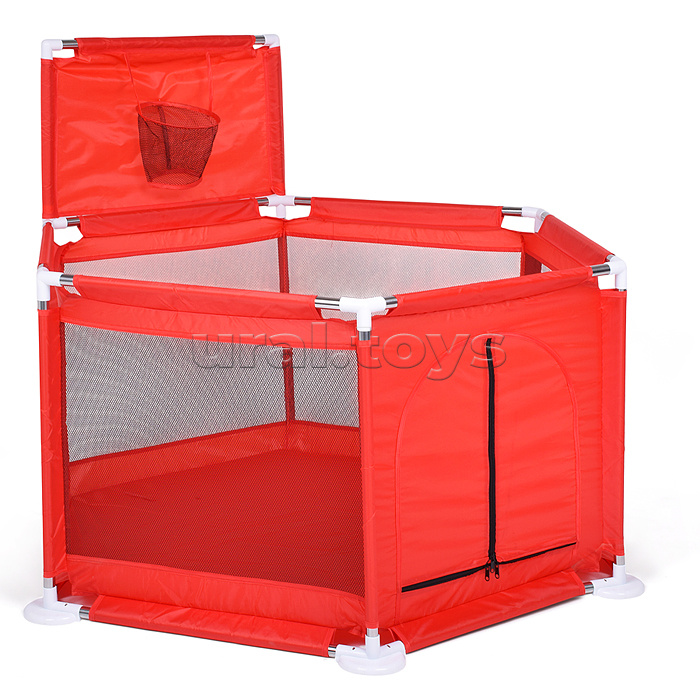 Манеж детский шестигранный с баскетбольным кольцом (113*130*65) цвет красный