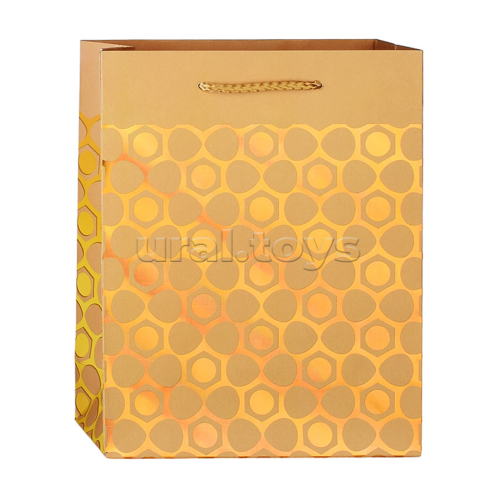 Пакет подарочный бумажный "Pure Gold" вертикальный, размер 18x23x8 см, тиснение фольгой, бумага 210 г/м², ассорти 4 дизайна