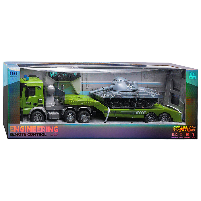 Машина "Военный автовоз" с танком  р/у 27 MHz, в коробке