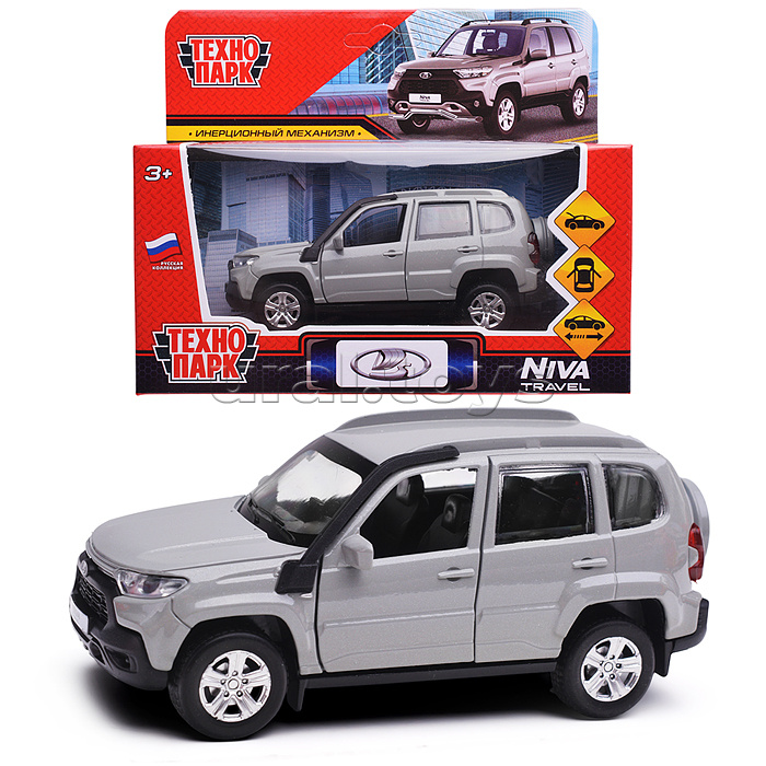 
Машина металл LADA Niva travel 12 см, (двери, серый) инерц, в коробке