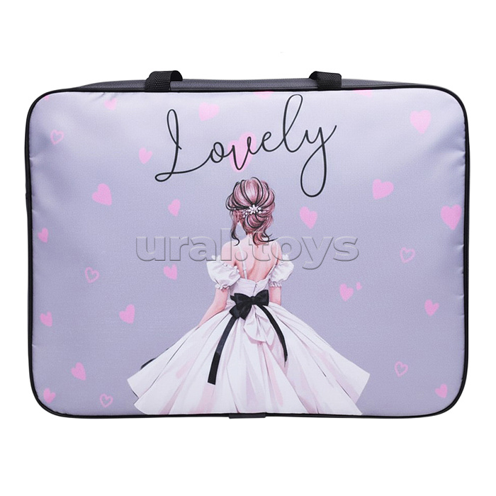 Папка школьника А4 с ручками + твердое дно, широкая, ткань, дизайн 335/260/60 "Акварельная принцесса"