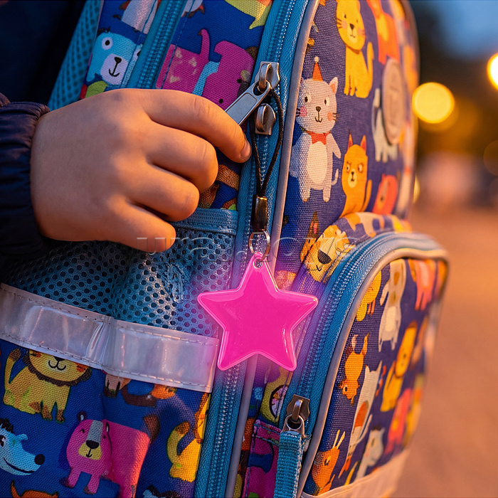 Брелок виниловый "Safe mode Звезда" 60x60 мм, световозвращающий розовый, в пластиковом пакете с подвесом