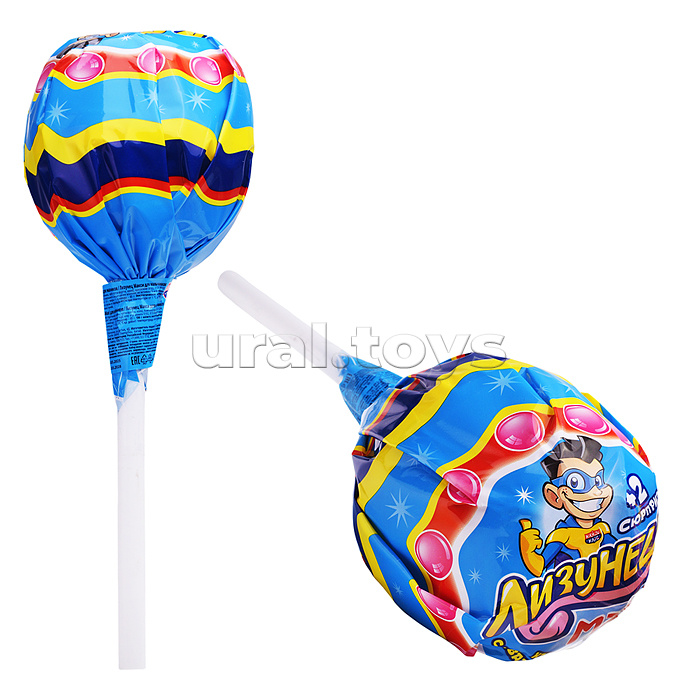 Лизунец MAXI. Карамель на палочке с жевательной резинкой и подарком в наборе (для мальчиков) 125гр*24шт.