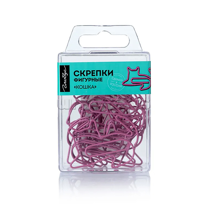 Скрепки фигурные кошка L45 мм 12 шт., пластик. коробка, европодвес, розовые Скрепки фигурные кошка L45 мм 12 шт., пластик. коробка, европодвес, розовые