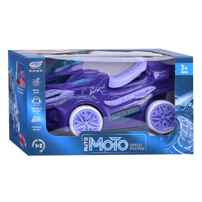 Мотоцикл-катапульта со светом и звуком, на батарейках, в коробке