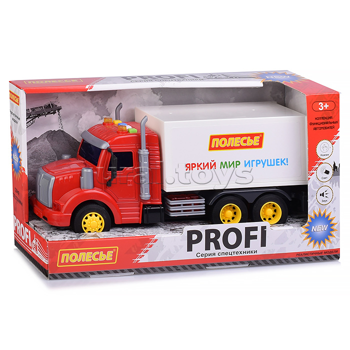 Автомобиль-фургон "Профи" инерционный (со светом и звуком) (красно-белый) (в коробке)