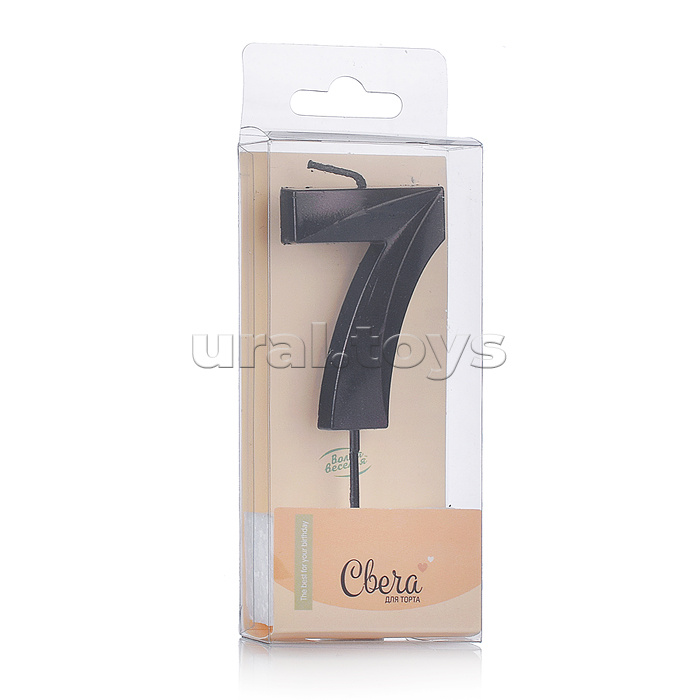 Свеча Цифра, 7 Грани, Черный, Металлик, 4,2*6 + 4,5 см, 1 шт. с держателем