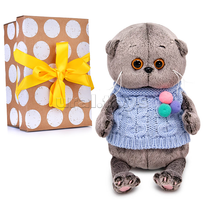 Кот Басик BABY в вязаном жилете с помпонами