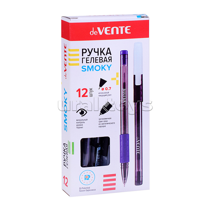 Ручка гелевая "Smoky" d=0,7 мм, с полупрозрачным корпусом и резиновым держателем, игольчатый пишущий узел, индивидуальная маркировка, черная