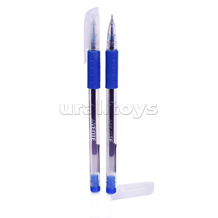 Ручка гелевая d=0,7 мм, с полупрозрачным корпусом и резиновым держателем, игольчатый пишущий узел, индивидуальная маркировка, синяя
