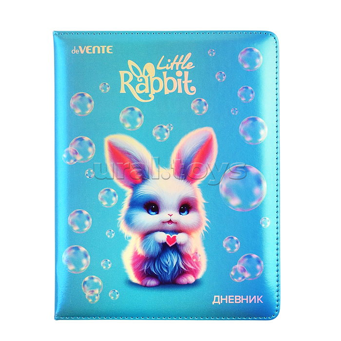 Дневник 1-11кл. "Little Rabbit" универсальный блок, 48 листов, белая бумага 80 г/м², печать в 1 краску, твердая обложка из искусственной кожи с поролоном, цветная печать, отстрочка, цветной форзац, 1 ляссе