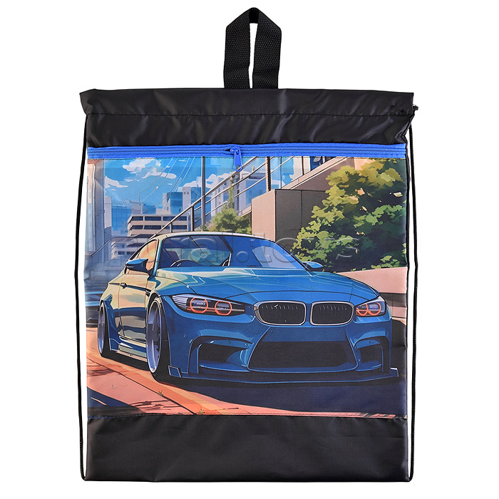 Сумка для обуви с петлей, карман на молнии 470/370 "Яркая машина"