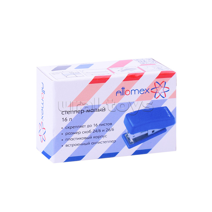 Степлер "Attomex" 24/6&26/6 (мощность 16 листов, глубина скрепления 18,5 мм) малый пластиковый, со встроенным антистеплером, в картонной коробке, черный