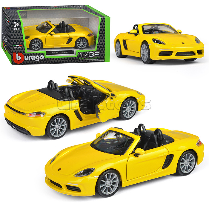 Машинка die-cast Porsche 718 Boxster, 1:32, жёлтая