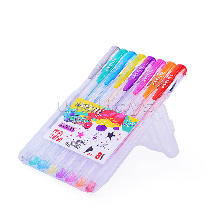 Набор ручек гелевых "Cosmo Glitter" 8 цветов с блестками, d=1 мм, прозрачный корпус.