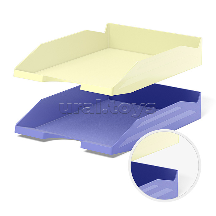 Набор из 2 пластиковых лотков для бумаг Office, Pastel, желтый и фиолетовый