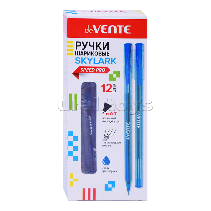 Ручка шариковая "Skylark" серия Speed Pro, d=0,7 мм, ультра гладкое письмо, чернила на масляной основе, игольчатый пишущий узел, синий корпус, одноразовая, индивидуальная маркировка, синяя