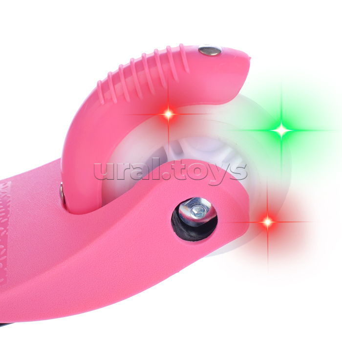 Самокат трёхколёсный ROCKET колёса световые PU, цвет бело-розовый