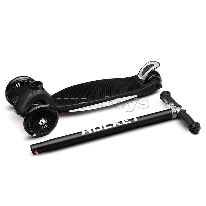 Самокат 3-х колесный ROCKET,колеса PU со светом, ABEC 7, черный