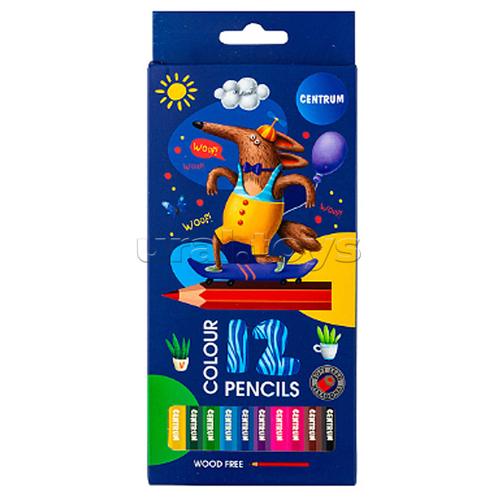 Карандаши цветные пластиковые 12 цв. "Классный пёс" 177 мл, шестигранный корпус