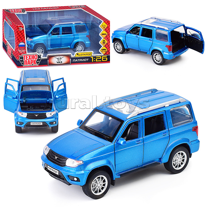Машина металл UAZ Патриот 17,8 см, (двери, свет-звук, инерция, син,) в коробке
