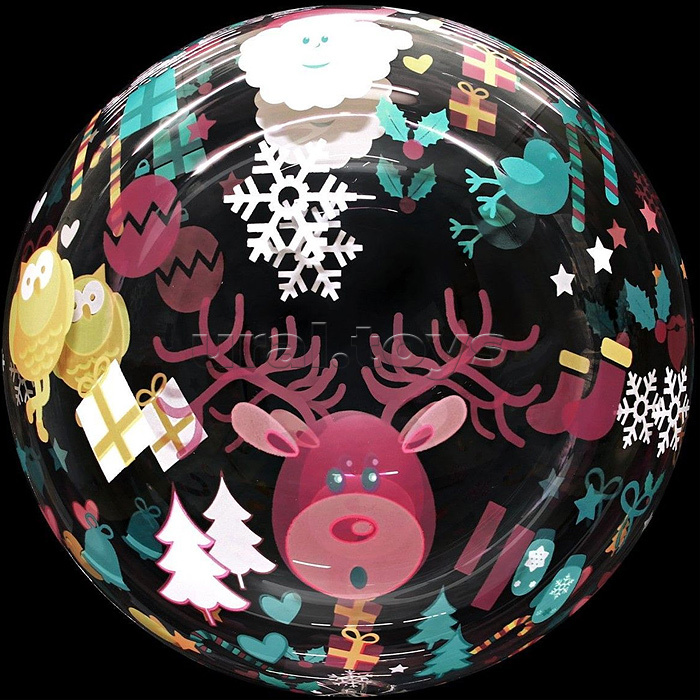 Шар (20''/51 см) Сфера 3D, Deco Bubble, Новогодний микс, Прозрачный, Кристалл, 1 шт. в упак.