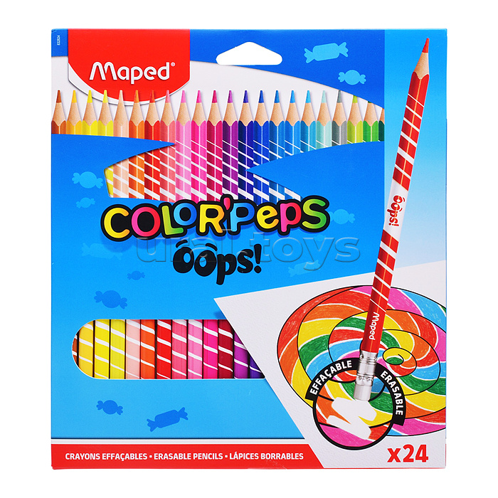 Карандаши цветные с ластиком пластиковые 24 цвета Color'Peps Oops картонной коробке с подвесом