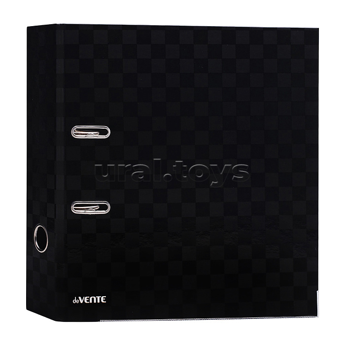 Папка с арочным механизмом "TOTAL BLACK" A4 75 мм разобранная картонная, матовая ламинация, выборочный лак, черная, металлическая окантовка, цветная запечатка форзаца, индивидуальная упаковка