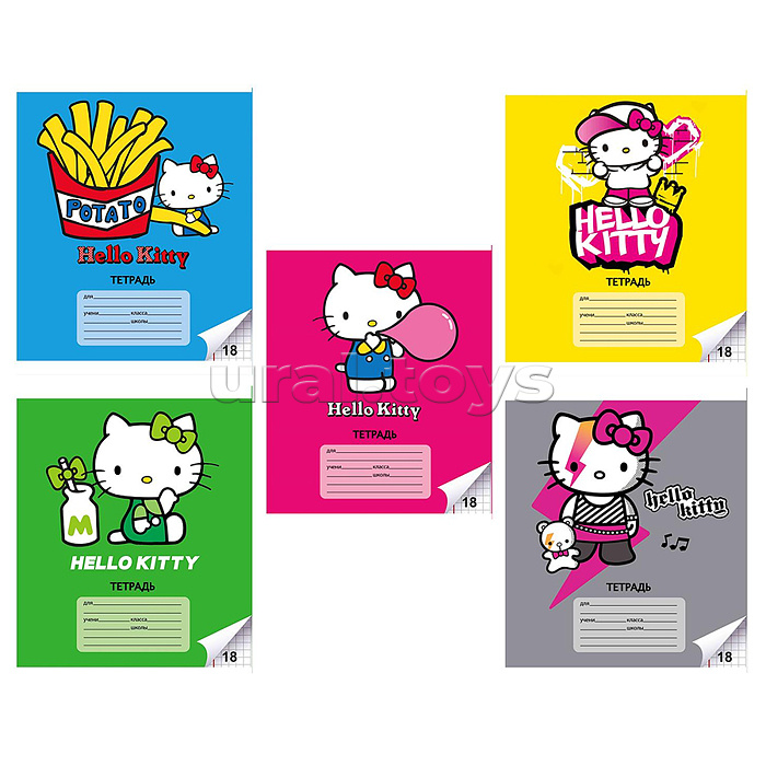 Тетрадь 18 л. клетка "Hello Kitty" формат А5, на скрепке