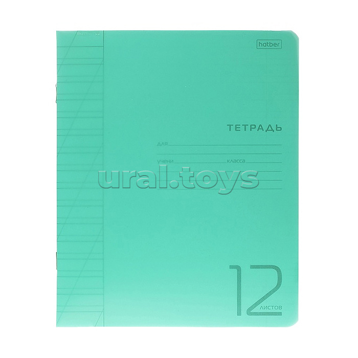 Тетрадь 12л. косая линия А5ф 60-65г/кв.м на скобе пластиковая обложка зеленая
