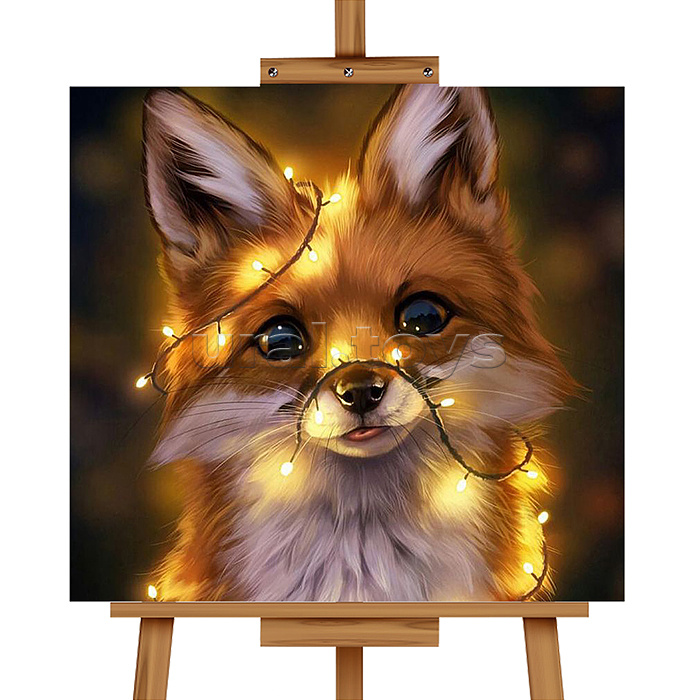 Мозаика алмазная "Лисёнок" (с гирляндой) 20*20см.