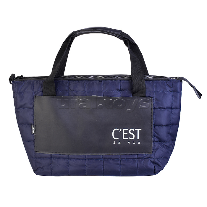 Сумка тоут большая "C'est La Vie" 37x29,5x15 см, высококачественная стеганная плащевка и искусственная кожа до -40C, подклад, отделение на молнии, передний карман, 3 внутренних кармана, откидное уплотненное дно на липучке, с наплечным регулируемым ремнем,