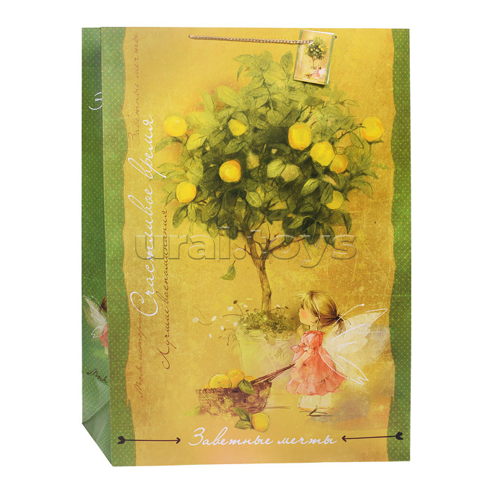 Бумажный пакет Лимонное дерево для сувенирной продукции, с ламинацией, с шириной основания 48,3 см, плотность бумаги 250 г/м2 / 48,3*63*17,8см