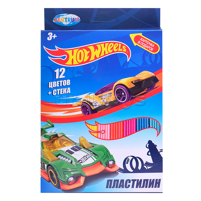 Пластилин 12 цветов "Hot Wheels", 240 гр, стека пластиковая, картонная