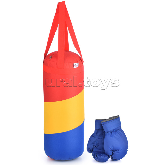 Набор для бокса: груша 50 см х Ø20 см. с перчатками. Три цвета красный-желтый-синий, ткань "Оксфорд"