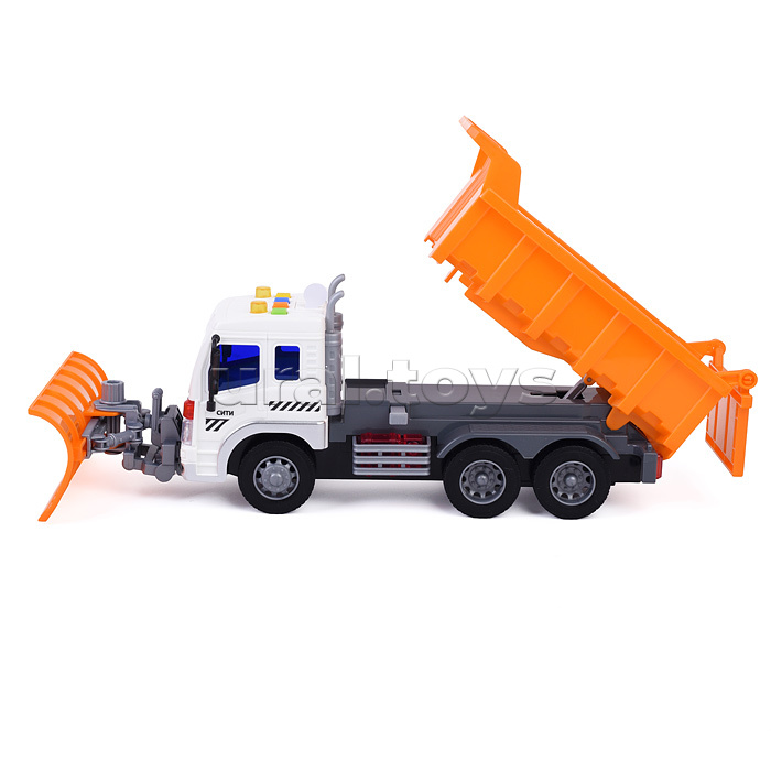 Сити, автомобиль-самосвал со снегоуборочным оборудованием (со светом и звуком) (оранжевый) (в коробке)