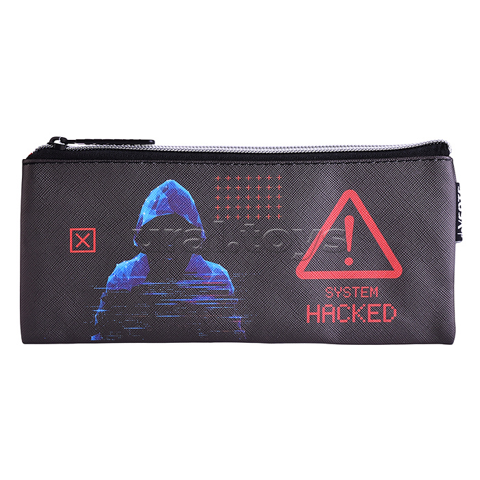 Пенал "Label. Hacker" 21,5x9x1 см, плоский для 35 предметов, на молнии, искусственная кожа до -40C с антивандальной фактурой, с подкладом