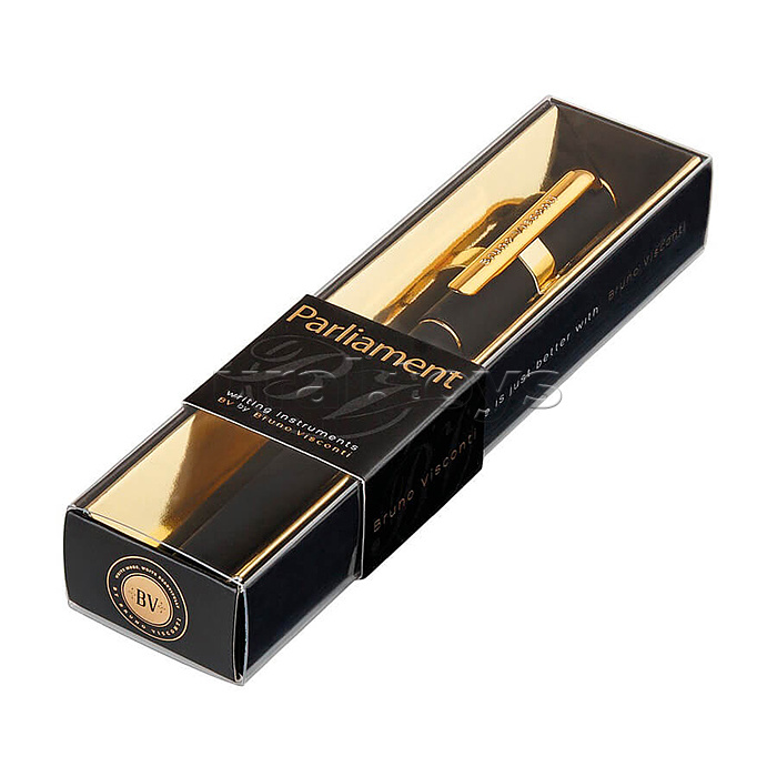 Ручка "Parliament" черный корпус, фурнитура - золото 0.7 мм, масляная, синяя в подарочной упаковке,