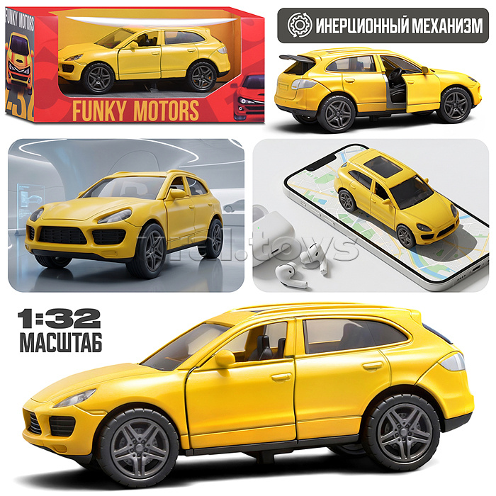 Жёлтая инерционная машинка вид E die-cast , 1:32