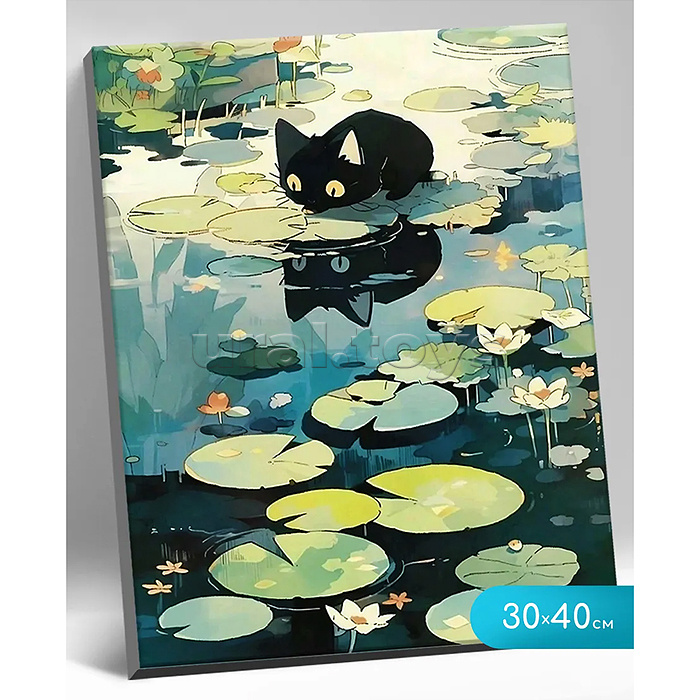Картина по номерам 30х40 "Черный кот на отдыхе" 25 цветов