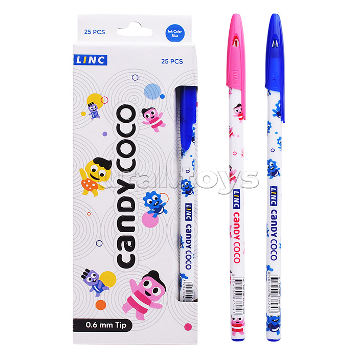 Ручка шариковая Candy coco синий 0,6 мм ассорти кругл. корп. игольчатый наконечник