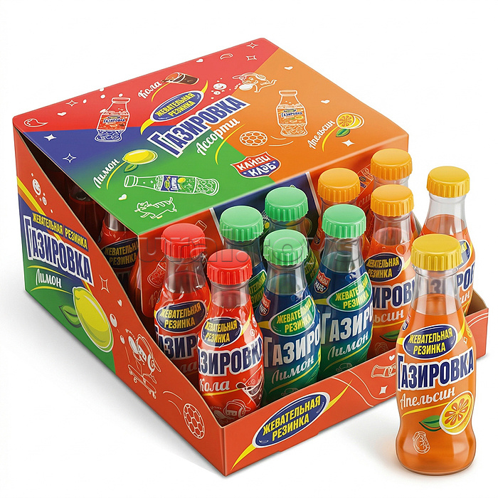 Жевательная резинка в бутылочках "Газировка" ассорти 7гр*30шт