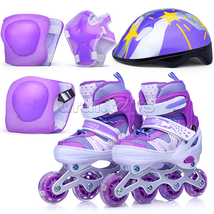 Ролики детские, размер S, фиолетовый (со шлемом и защитным снаряжением)