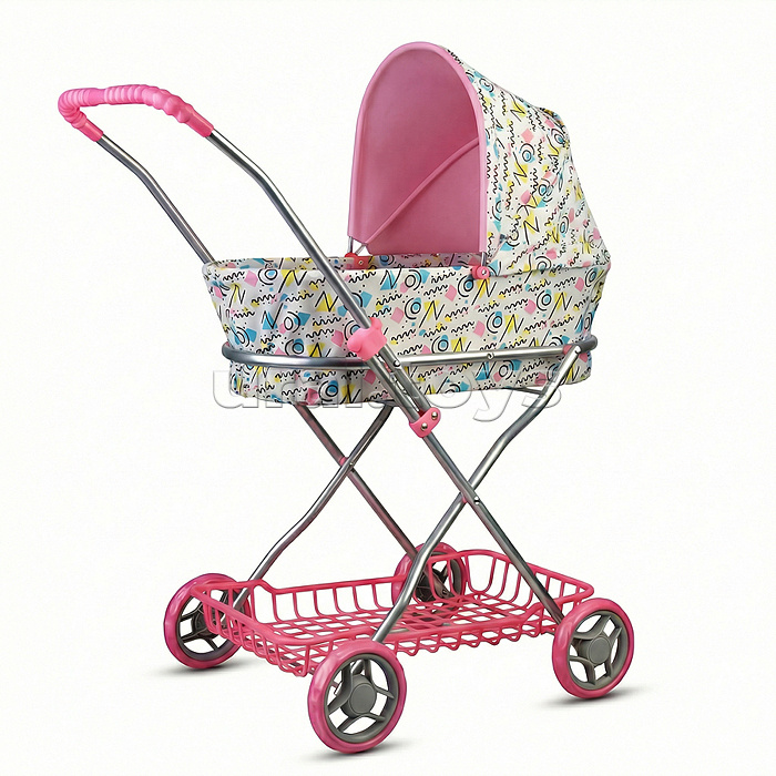 Коляская кукольная прогулочная, металлическая, складная, с корзиной и сумкой