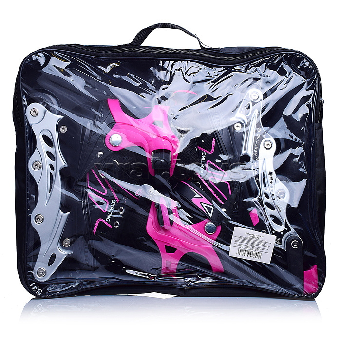 Роликовые коньки раздвижные, PU колёса, размер L, черно-розовые, в сумке